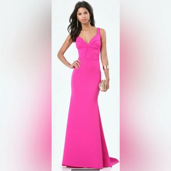 hot pink fluffy dress Off Shoulder Fluffy Hot Pink Lace Long Prom Dress with Slit, Hot Pink –  abcprom main image 1